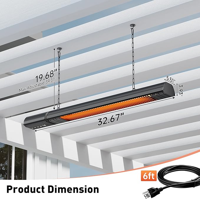 Ceiling Electric Outdoor Heater Wall-Mounted Hanging Patio 1500W Infrared 9 Heat Levels, 24H Timers, Carbon Fiber Tube Heating Wall Heater for Gazebo, Balcony (Rose Gold Quartz Glass)