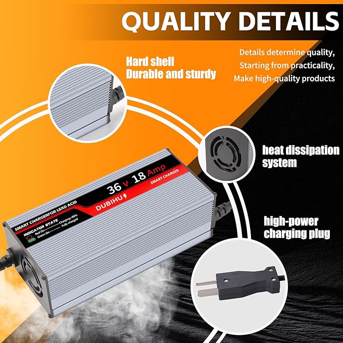36V 18A Golf Cart Battery Charger for Lead Acid Batteries ，16FT Long Cable, Works with Club Car & Yamaha Crowfoot ，Intelligent 3-Stage Charging System for Fast and Efficient Charging