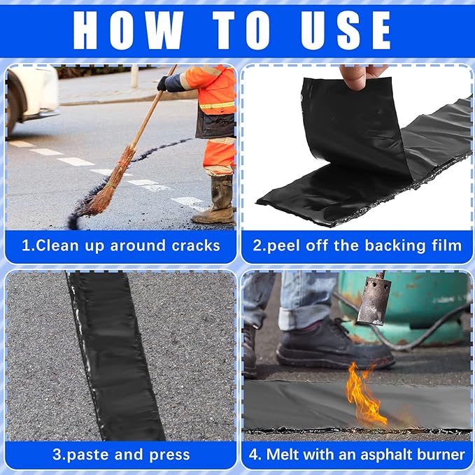 Fabbay 2 Rolls Asphalt Crack Filler Tape Asphalt Tape for Driveway Repair Joint and Crack Sealer for Tarmac Parking Lot Roof Cement Road, 50 Feet Each Roll (3.15 Inch)