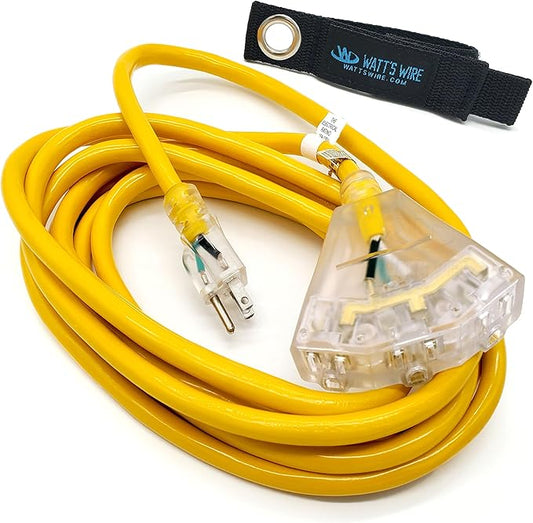15 ft Outdoor Extension Cord Waterproof - 12 Gauge Heavy Duty Extension Cord Splitter - Lighted Outdoor Extension Cords with Multiple Outlets - Watts Wire - 15' Grounded - extensiones electricas