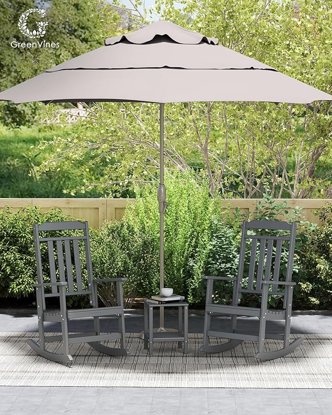 GREENVINES Outdoor-Rocking-Chairs-Set-of-2 | HDPE Plastic | Patio Rockers | Porch Rocker Chair | Oversized | High Back | Big & Tall | Grey