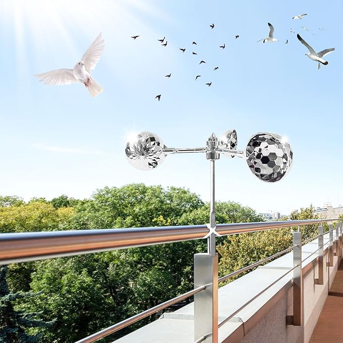 Bird Reflective Spinning Deterrent Devices for Outside Keep Birds Away Pigeon Woodpeckers Deterrent for Garden Roofs, Silver