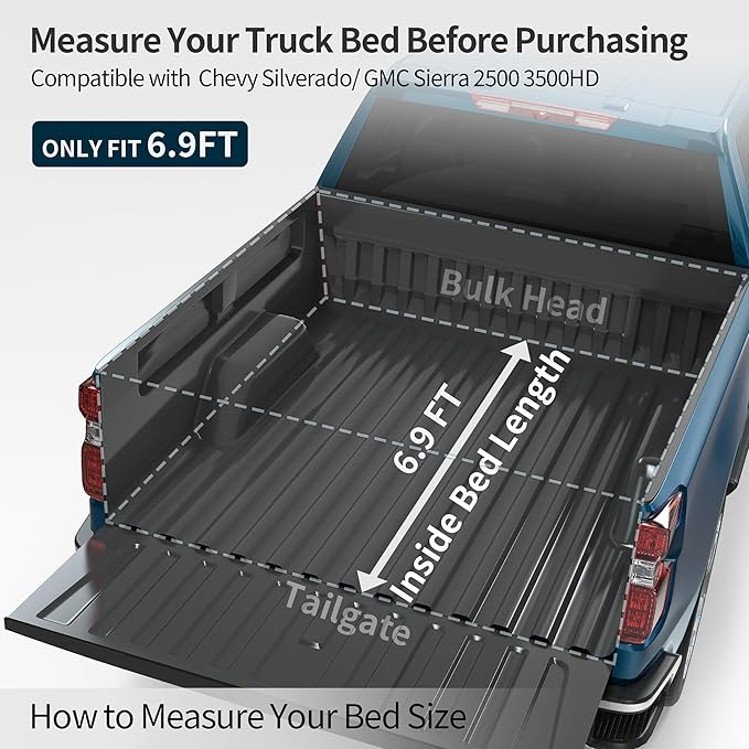 OEDRO FRP Hard Tri-fold Tonneau Cover Fold Truck Bed Covers Compatible with 2020 2021 2022 2023 2024 2025 Chevy Silverado/GMC Sierra 2500 3500HD with 6.9 Feet Bed