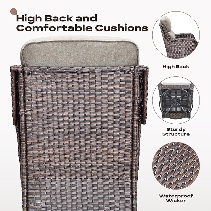 Rilyson Outdoor Patio Swivel Rocker Chairs Set of 2, Waterproof Wicker, High Back, Deep Seating, Wide Armrest, Upgraded 6 inch Thick Cushions, Ideal for Deck Porch Backyard, Brown/Beige