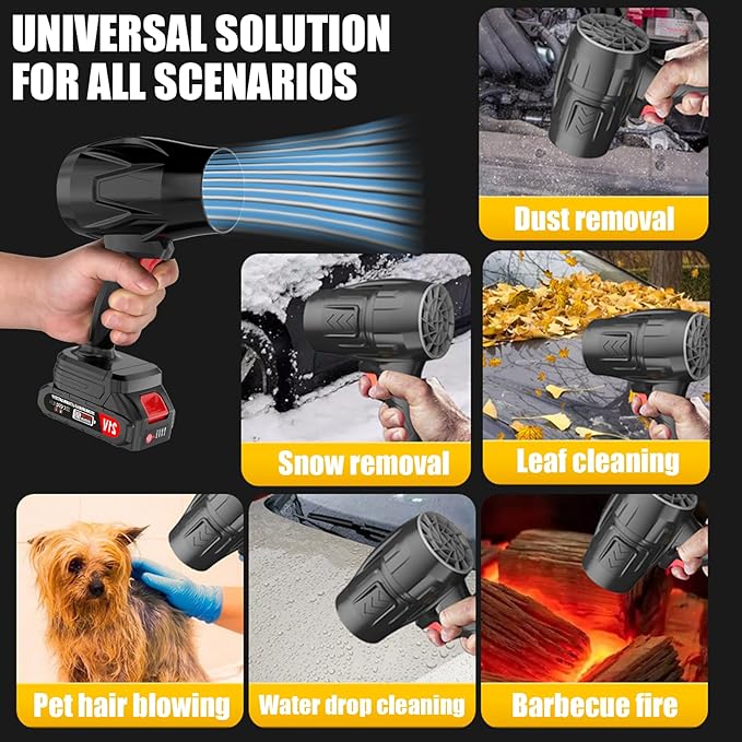 Cordless Leaf Blower with Battery and Charger, 400,000 RPM Turbo Air Jet Blower, Portable Lightweight Handheld Blower with Adjustable Speed for Patio Cleaning, Lawn Care, Car, Blowing Leaves and Dust