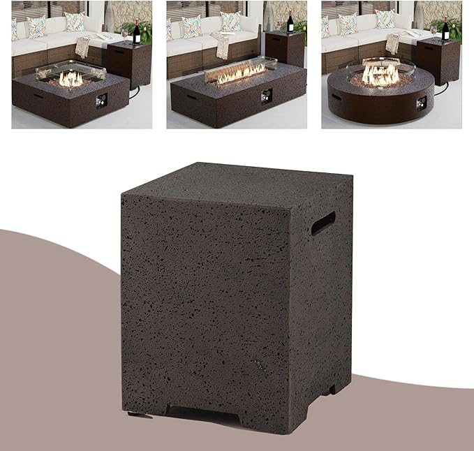 COSIEST Outdoor Hideaway Tank Table for Gas Fire Pits, Hides Standard 20lb 16-inch Propane Tank Cover w Side Handles (Rusty Red)