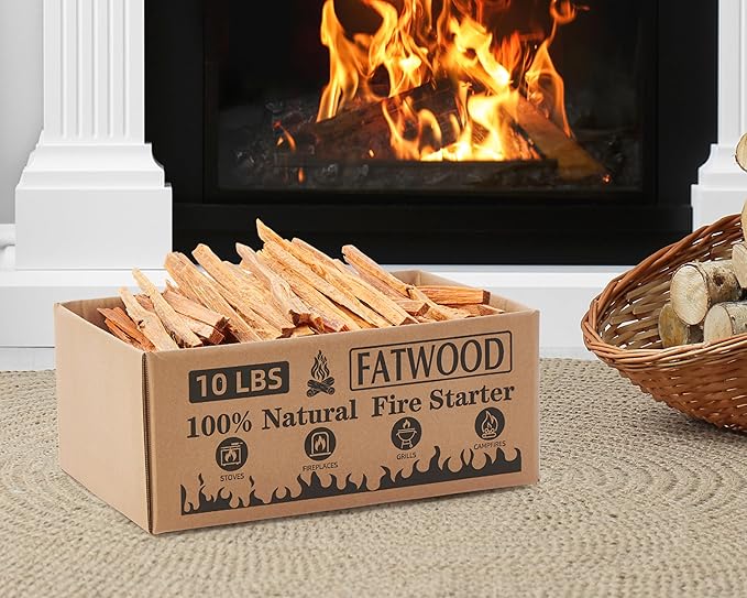 10 lbs Fatwood Fire Starter Sticks, 100% Natural Kindling Firewood Firestarter for Stoves, Pine Wood for Fireplaces, Campfires, Bonfires, Grill