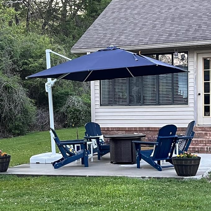 PURPLE LEAF 9 FT Patio Umbrella White Cantilever Umbrella Aluminum Square Outdoor Offset Umbrella Hanging Windproof with 360° Rotation for Garden Deck Pool, Navy Blue
