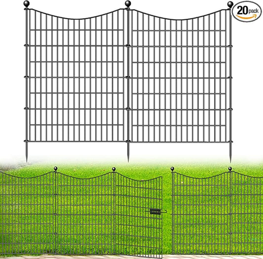 20 Panels Decorative Garden Fence with 2 Gates, 40 in(H) X 47.6 ft(L) No Dig Dog Fence Animal Barrier Outdoor for Yard, Rustproof Metal Garden Edging and Borders, Temporary Fencing Stakes