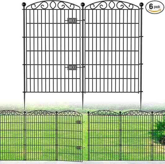 12 Panel No Dig Decorative Garden Fence with Gate - 42in H x 25.55ft L, Tall Animal Barrier for Dogs Rabbits, Rustproof Metal Wire Panels for Yard, Patio, and Outdoor Border Use