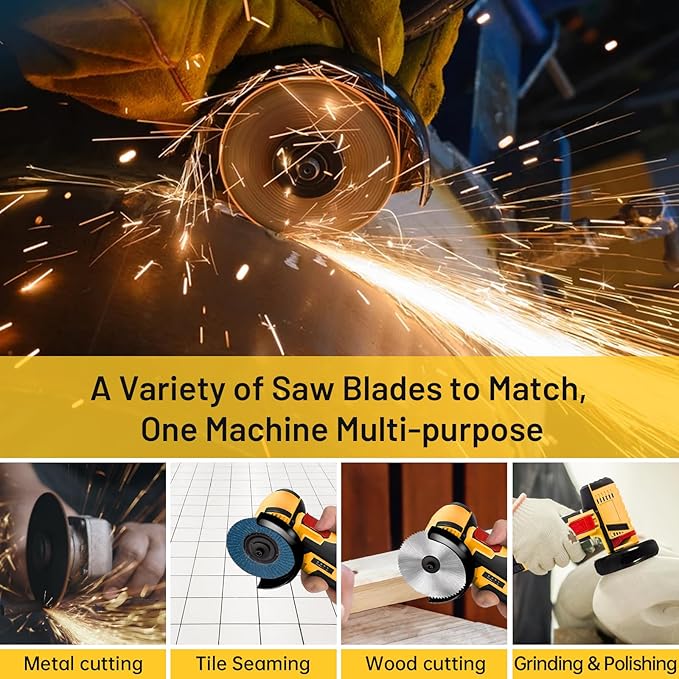 Cordless Angle Grinder, Mini Angle Grinder 19500RPM with 7 Cutting Discs and 2pcs Batteries, 76mm Side Disc Small Battery Grinding Tool for for Cutting Polishing and Sharpening