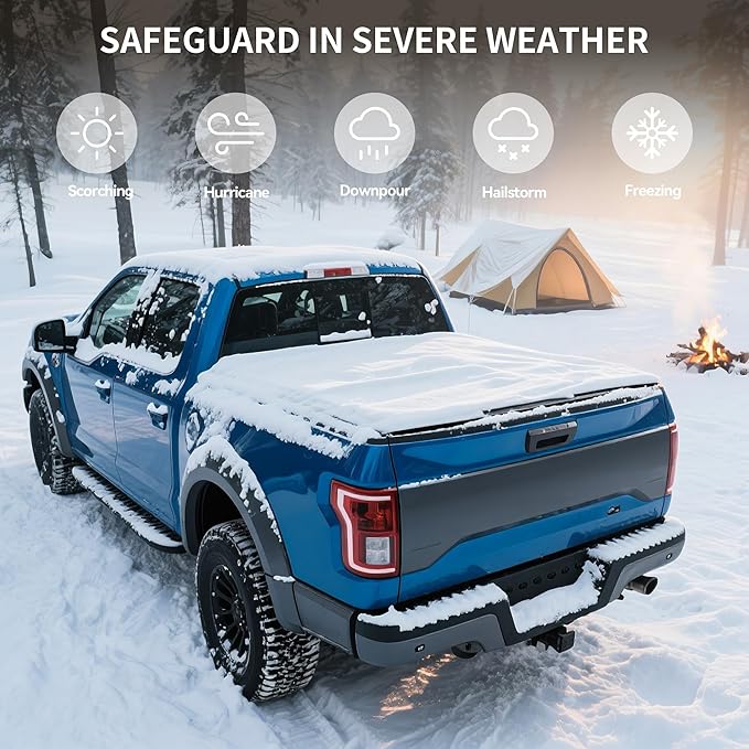 OEDRO Quad Fold Hard Truck Bed Tonneau Cover Fit for Chevy Silverado 1500 / GMC Sierra 1500 New Body Style 2019-2025 with 6.6ft Bed w/o Multi-Flex Tailgate, Black