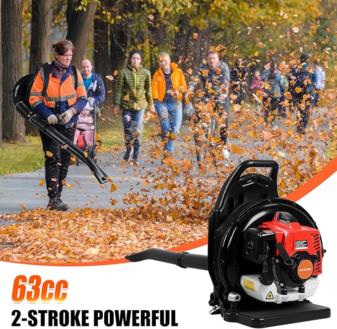 Backpack Leaf Blower, 63cc Backpack Blower, 700 CFM/200 MPH, for Wet Leaf & Debris Clean & Snow Removal