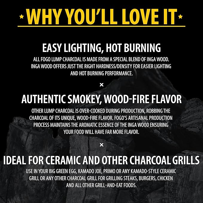 FOGO Premium Hardwood Lump Charcoal, Natural Medium and Small Sized Lump Charcoal 17.6 Pound Bag and FOGO Barrel Proof Bourbon Barrel Blocks, 2 Pound Resealable Bag, Bundle