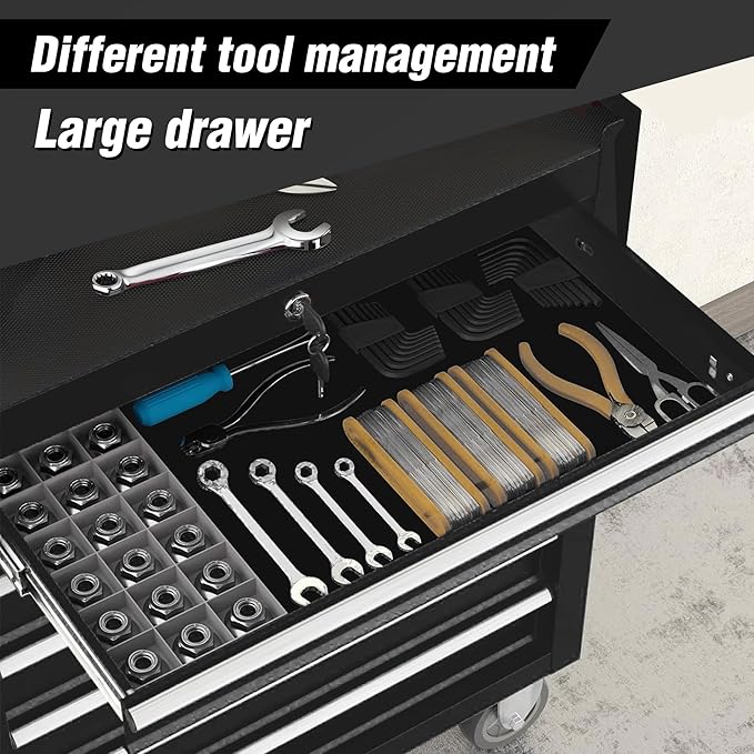 7 Drawers Tool Cart on Wheels, Multifunctional Rolling Storage Tool Chest,Drawers Rolling Tool Trolley Organizer Case for Garage,Warehouse,Workshop,Repair Shop (7 Drawers - Black)