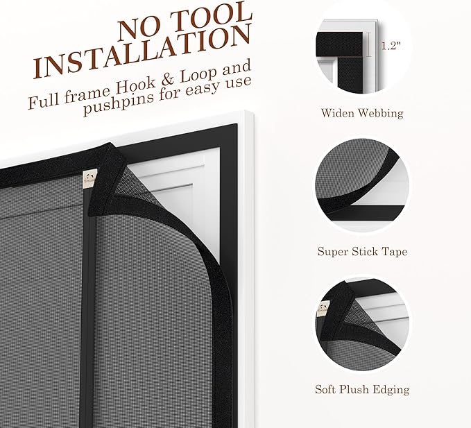 Yotache Left Right Side Opening Magnetic Screen Door Fits Door Size 38 x 82, Reinforced Polyester Net Curtain, Actual Screen Size 40" x 83" Black