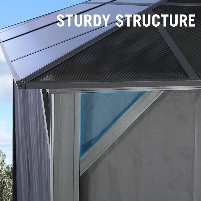 LeDoasis Nebula 12'x20' Permanent Hardtop Gazebo, Outdoor Aluminum Patio Gazebo, Polycarbonate Double Roof Canopy, Breathable Netting & Privacy Curtain Included，for Patio Lawn and Garden,Parties