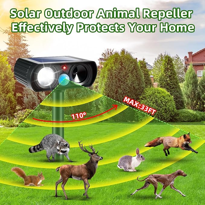4Pack Ultrasonic Animal Repellent Outdoor Solar Animal Repeller witht Motion Sensor&LED Strober Ligh 2025 Cat Deterrent Outdoor Deer Repellent Device to Scare Fox Dog Skunk Rabbit Raccoon Squirrel