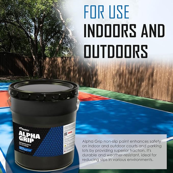 Alpha Grip Non-Slip Paint for Concrete & Asphalt – Non-Skid Coating Ideal for Striping Parking Lots, Playgrounds & Pavements (Medium Gray, 5 Gallon)