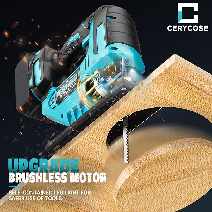 Jigsaw Compatible With Makita 18V, Cordless jig saw tool Brushless Motor, 0°- 45° Bevel Cuts, LED Light with 3 Position Orbital Setting for Straight/Curve/Bevel/Circle Cutting (NO Battery)