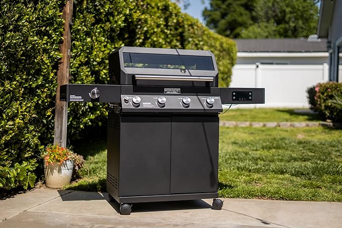 Monument Grills 4-Burner Liquid Propane Gas Smart bbq Grill Denali 425 with Stainless Steel Rotisserie Kit(2 Items)