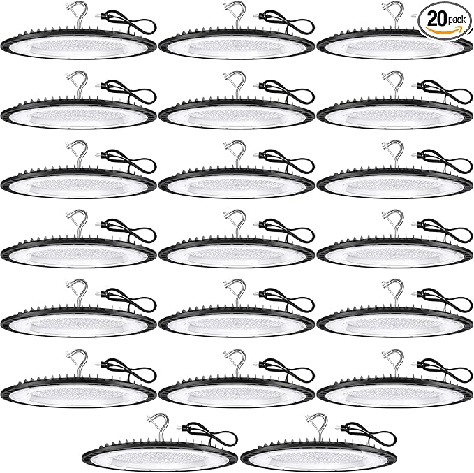20 Pack 240W UFO LED High Bay Lights,120VAC IP66 Waterproof,40000LM 5000K Daylight, 1050W MH/HPS with Plug Commercial Bay Lighting for Barn,Gym,Factory,Warehouse,Shop,Workshop,Gym