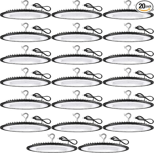 20 Pack 240W UFO LED High Bay Lights,120VAC IP66 Waterproof,40000LM 5000K Daylight, 1050W MH/HPS with Plug Commercial Bay Lighting for Barn,Gym,Factory,Warehouse,Shop,Workshop,Gym