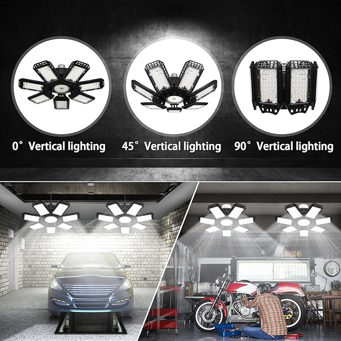 1 Pack LED Garage Light, 240W 24000LM 6500K LED Shop Lights, Garage Lights Ceiling Led with 7+1 Deformable Panels, E26/E27 Bulb Socket Lighting for Shop, High Bay, Attic, Basement, Warehouse