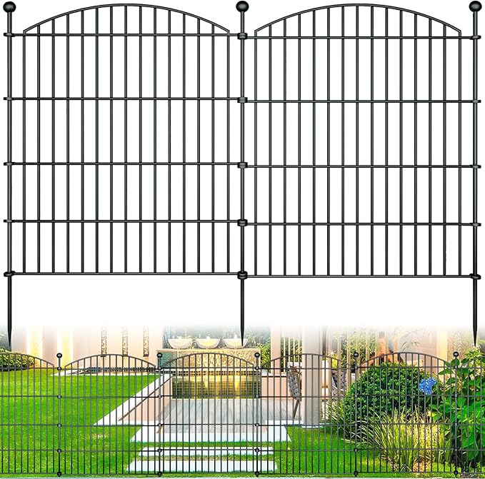 10 Panels Garden Fence Dog Fence Outdoor for Yard, 32in H x 23.6ft L Rustproof Metal Fencing with Ground Stakes | No Dig Animal Proof Containment for Pets/Rabbits | Durable Patio Security Panels