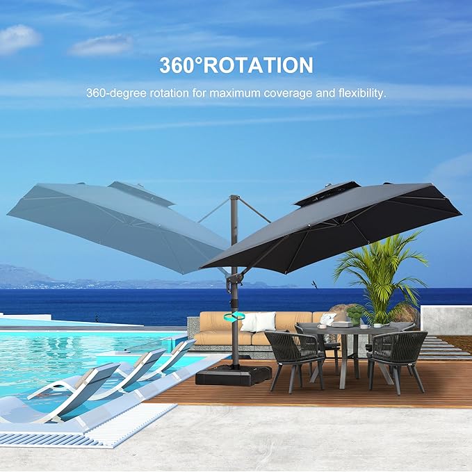 PURPLE LEAF 9' X 12' Double Top Cantilever Patio Umbrella Deluxe Large Outdoor Umbrella Rectangle Offset Umbrella with Fade Resistance for Garden Deck Pool Patio, Graphite Grey
