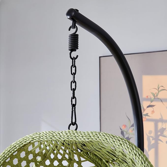 Egg Swing Chair Outdoor with Stand, Hanging Egg Rattan Basket Chair with Cushion and Pillow, Lounge Chair, Foldable Basket and Metal Stand for Porch, Patio, Bedroom, Balcony,Yard (Green)