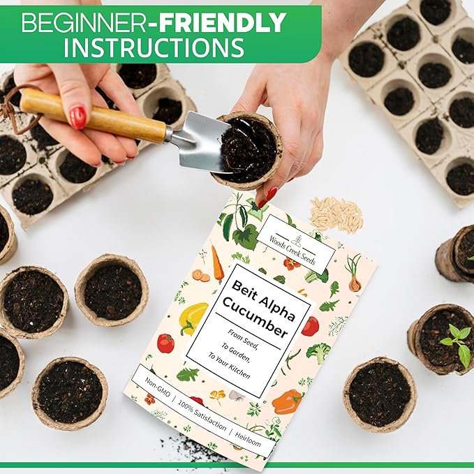 Woods Creek Seeds: Beit Alpha Cucumber Seed CMR/MMR for Planting - Over 90 Heirloom Seed Pack - Non-GMO Pickling Cucumber Seeds for Planting Indoors or Outdoors