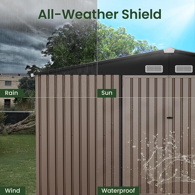 GVDV 10X12 FT Outdoor Storage Shed, Durable Metal Outside Storage for Garden, Patio and Backyard, Waterproof Shelter for Tools,Equipment