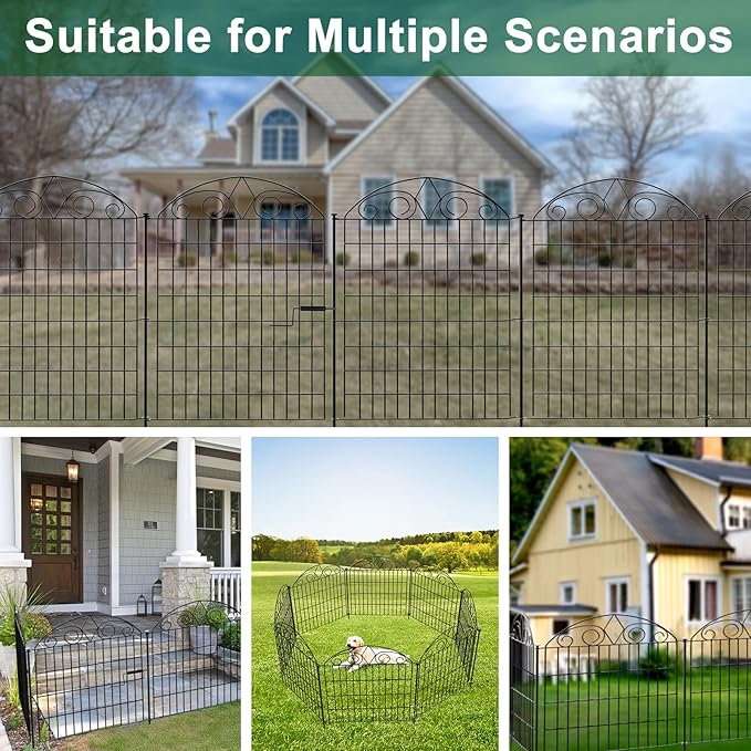SUNLAX 10 Panels Garden Fence 24ft(L) x 32in(H) Fencing Tall for Yard Dog Pet Fence No Dig Temporary Fence Barrier for Outdoor Patio with Gate