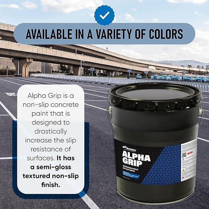Alpha Grip Non-Slip Paint for Concrete & Asphalt – Non-Skid Coating Ideal for Striping Parking Lots, Playgrounds & Pavements (White, 5 Gallon)