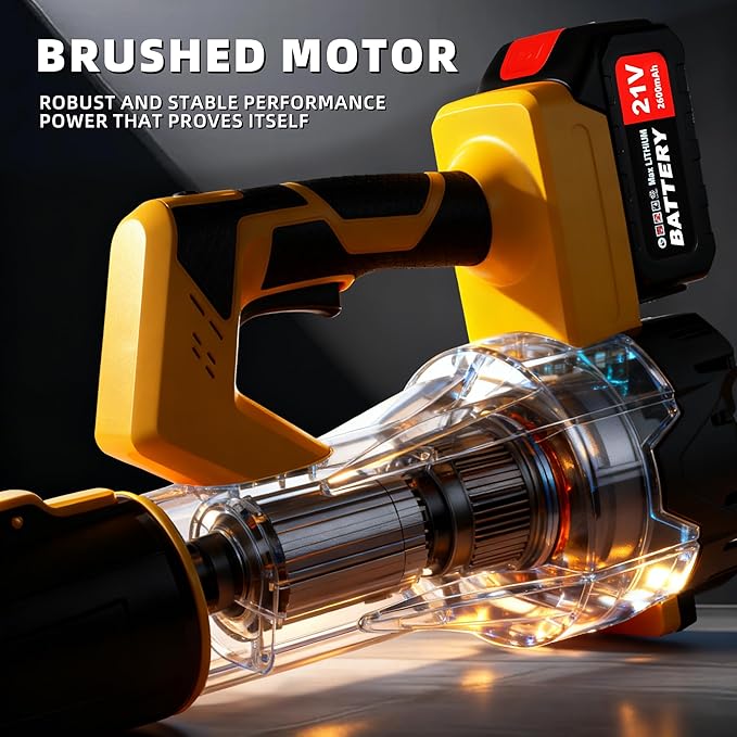 6-Speed Modes Cordless Leaf Blower 21V,200MPH High-Velocity Electric Blower,Lightweight for Dry/Wet Leaves,Lawn Debris,Garage and Driveway Cleaning,Yellow