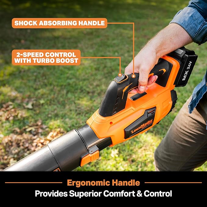 LawnMaster CLBL2417A Cordless Blower 24V Max with 4.0Ah Battery and a Charger