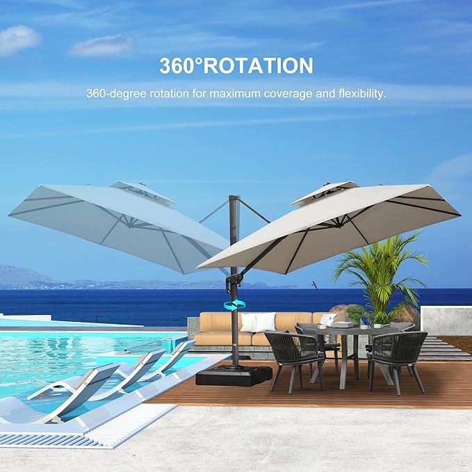 PURPLE LEAF 11 FT Cantilever Umbrella Outdoor Patio Umbrella Large Offset Square Umbrella Windproof Heavy Duty Hanging Outside Umbrellas for Patio, Pebble Grey