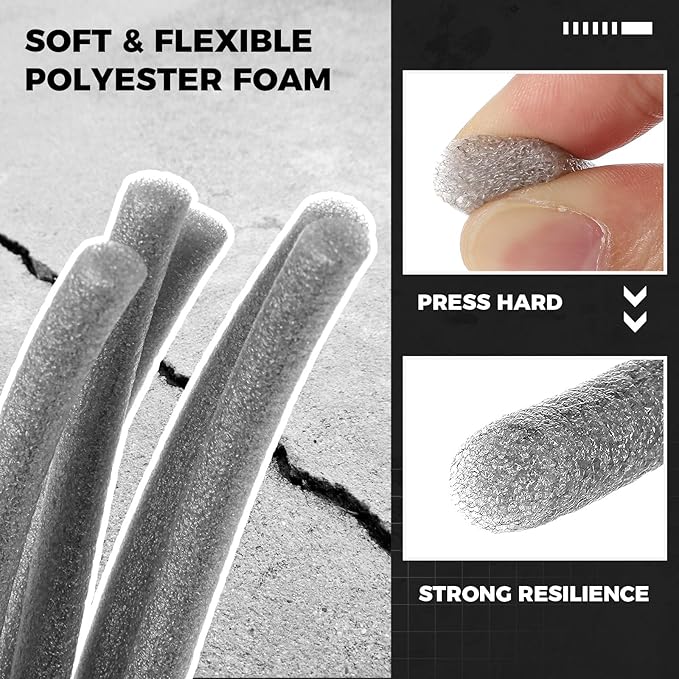 Backer Rod Concrete Crack Filler Set 1/2 Inch x 25 ft Foam Backer Rod with 10.2 oz Self-Leveling Sealant, Waterproof, Weather Resistant for Gaps Concrete Crack Filler Cement Repair (Gray)