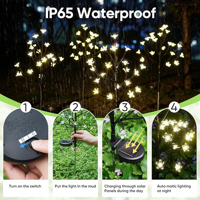 Solar Garden Lights Garden Decor, Solar Flowers Outdoor Decorative,2Pack 40LED Fairy Solar Lights Outdoor Waterproof for Outside Yard,Lawn,Patio,Pathway Christmas Decorations Gardening Gifts