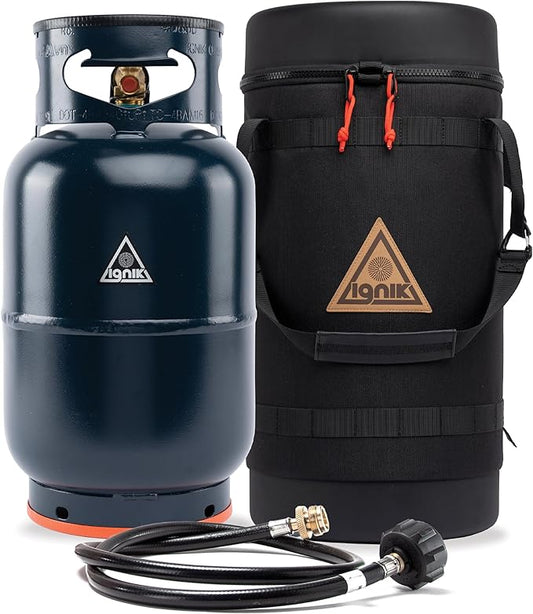 Ignik Refillable Gas Growler X 10-Pound Propane Tank with Carry Case and Adapter Hose, Black Case/Blue Tank
