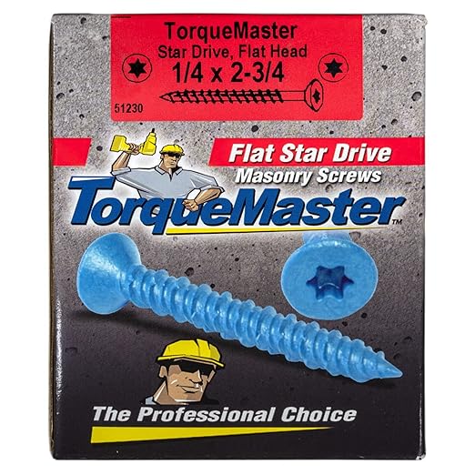 Blue Ruspert Star Drive Flat Head Masonry Screws, 100 Pieces - 1/4" x 2-3/4" Self-Tapping Concrete Masonry Screws, Fasteners for Interior & Exterior Construction, Repair