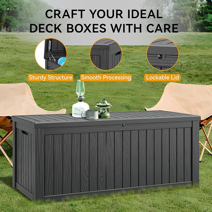 Outdoor Storage Box Waterproof, 180 Gallon Deck Box Indoor and Outdoor Use, Backyard Storage Box with Lockable Lid for Package Delivery Box, Patio Furniture Cushions, Pool Accessories, Garden Tools