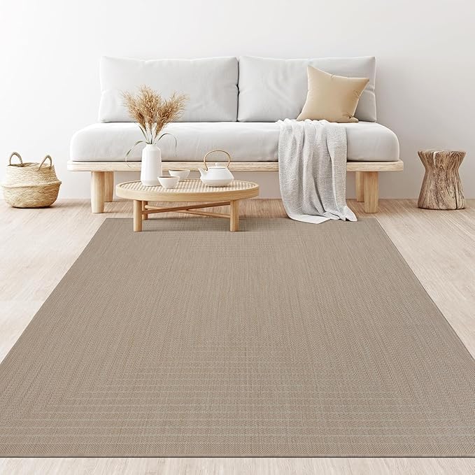 Adiva Rugs Outdoor Indoor Area Rug, Weather Resistant, Easy to Clean, Stain Resistant Floor Mat for Dining Room, Backyard, Deck, Patio (Natural Beige, 5' x 7')