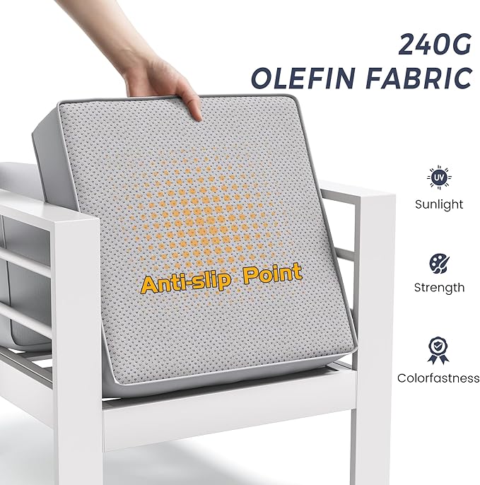 UDPATIO 6 Piece Aluminum Patio Furniture Set, Oversized Modern Outdoor Furniture Set with Olefin Fabric Cushion for Patio Deck Backyard, White(with Waterproof Covers)