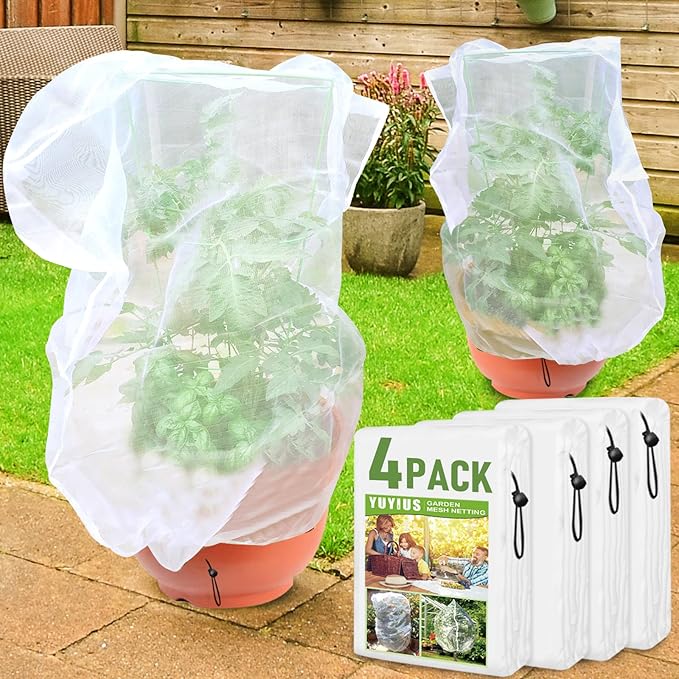 Fruit Tree netting, Blueberry Bush Netting Cover for Garden Protection, 4Pcs 3.3x4.9 FT Garden Plant Netting Pest Barrier for Raised Beds, Bug Mesh Net from Cicadas, Bird for Strawberry, Tomato