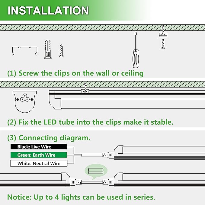 4FT LED Shop Light, 50W 7500LM 6000K/White Super Bright, T8 Integrated Tube Light Fixture, Plug and Play, Linkable for Room, Garage, Workbench, Under Cabinet (2 Pack)