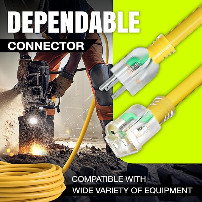 200ft Outdoor/Indoor Extension Cord 10/3 Gauge Ultra Heavy Duty 3 Prong SJTW, Waterproof, Flexible Cold-Resistant Long Power Cord,10A 125V 1250W, Yellow by LifeSupplyUSA