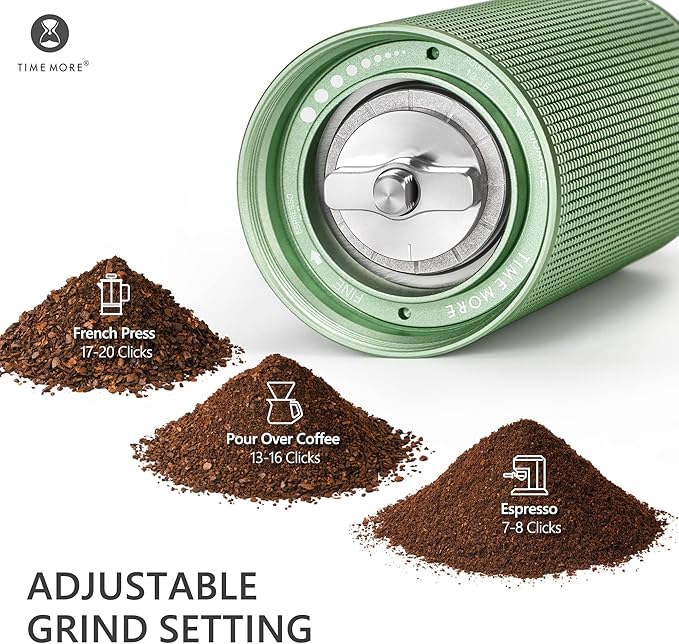 TIMEMORE Chestnut C3S PRO Manual Coffee Grinder, Stainless Steel S2C Conical Burr Coffee Grinder, Hand Coffee Grinder with Foldable Handle, Adjustable Grind Setting for Espresso to French Press, Green