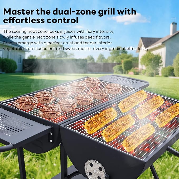 Charcoal Grill - Charcoal Barrel Grill with side shelf, Large Stainless Steel BBQ Grill suitable for outdoor camping,backyards, and patios (Extra Large)